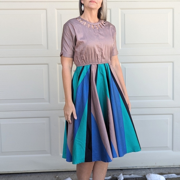 1980's COTTON DRESS full skirt 80's S - Picture 7 of 12